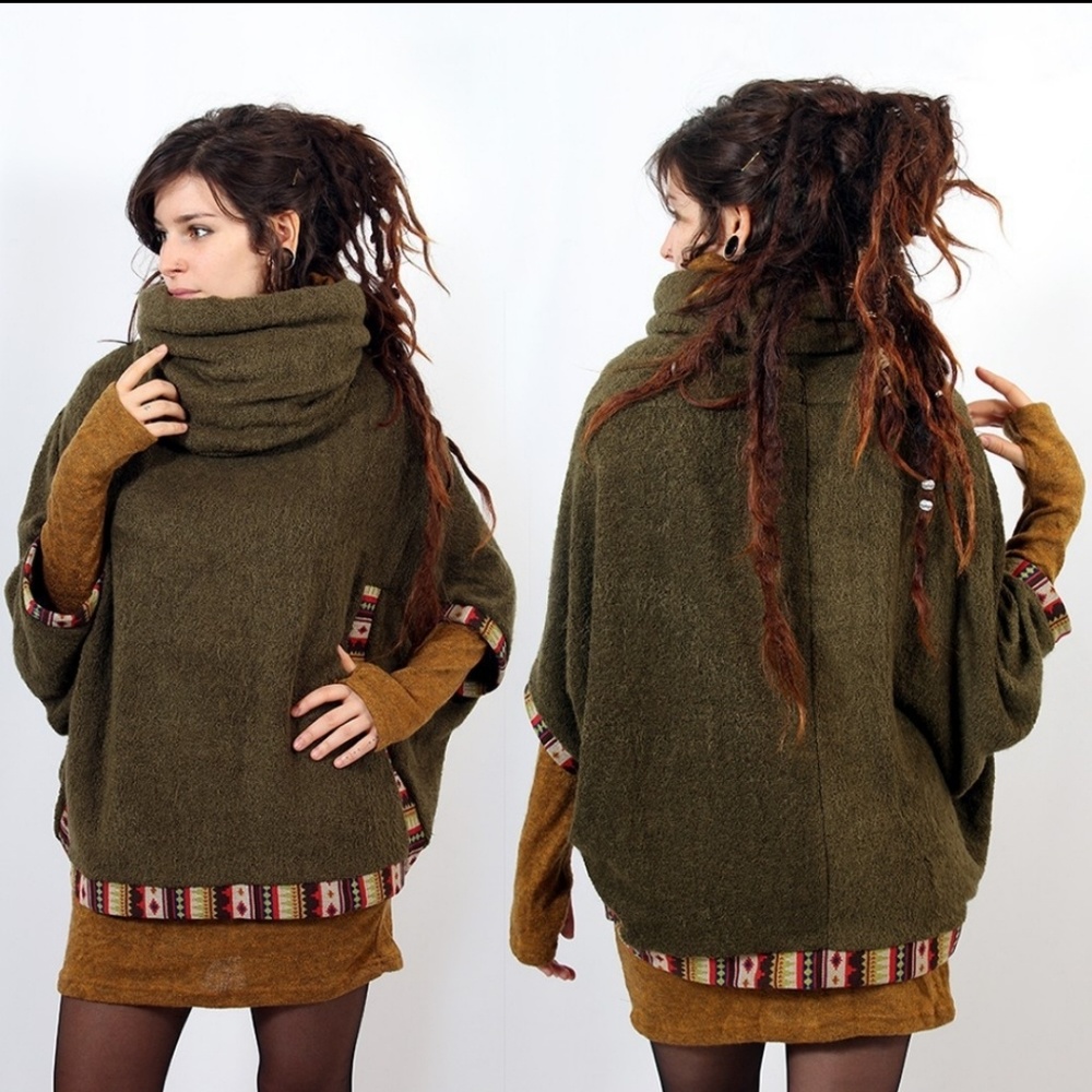 Witch "Natcha" poncho, khaki one size